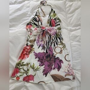 roberto cavalli top Size 8 US Floral Animal Print Halter Top Open Back